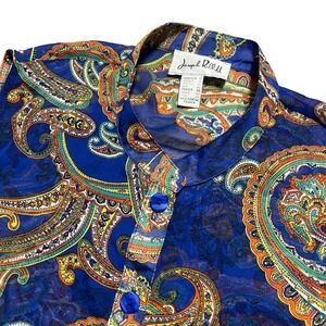 Joseph Ribkoff Blue Paisley Sleeveless Sheer Button Front Shirt Size 12